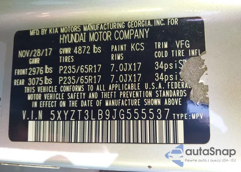 2018 Hyundai Santa Fe Sport 2.4L из США, поврежденный, VIN 5XYZT3LB9JG555537